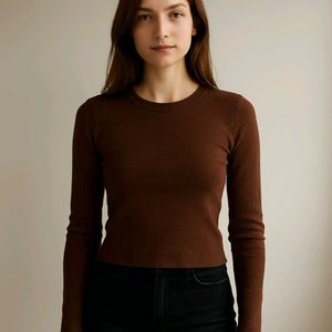 Brown Ribbed Top