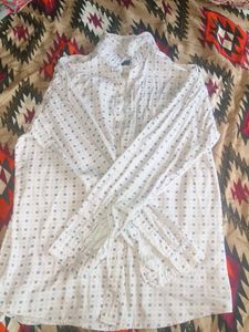 Patterned White Button-Down Shirt