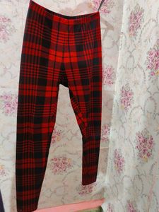 Shein Red And Black Checks Leggings
