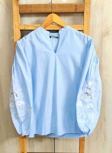 Blue Embroidered Sleeve Top Size'42