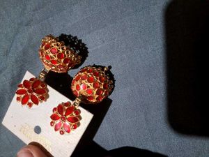 Red And Golden Combination Earring