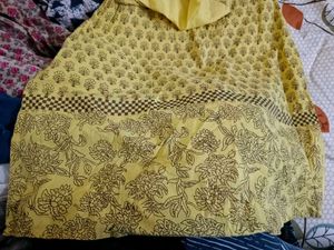 Yellow Cotton Kurta Knee Length