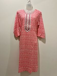 Red &amp; White Printed Kurta