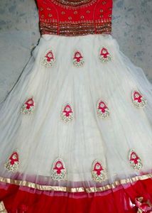 Red &amp; White Embroidered Dress