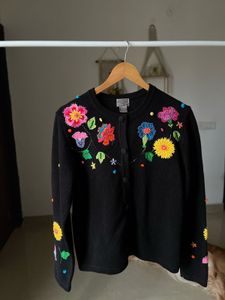 BEREK BLACK FLORAL Hand Embroidered Sweater