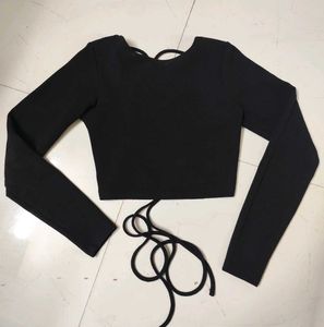 Black Cut out Long Sleeve Crop Top