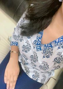 Stylish White & Blue Floral Top