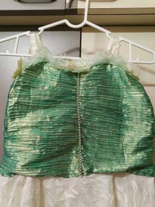 Girls Long Gown White and Green