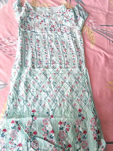 Flower Print Kurti Cyan