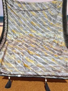 Elegant Grey &amp; Gold Embellished Scarf