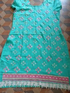 Sky Embroidery Printed Kurti For