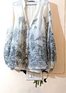 Zara Graphic Print Blouse top trendy prin