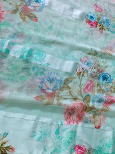 🌸Soft Satin Floral Saree - Gently Used