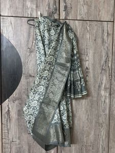 Elegant Grey Printed ready to wear Saree