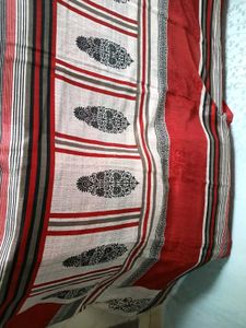 2 Combo Sarees-Red&amp;Black&amp;WhiteStripesJute+Rust&amp;Bla