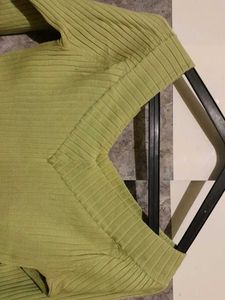 Lime Green V-Neck Ribbed Knit Top