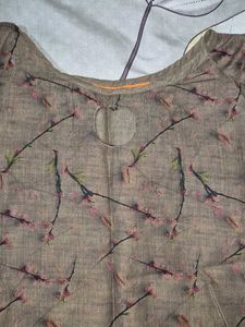 Straight Brown Floral Printed Kurta