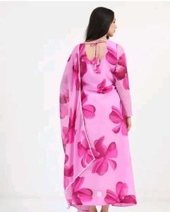New Floral Print Pink Ethnic Gown