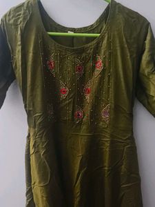 Olive Green Embroidered Kurta