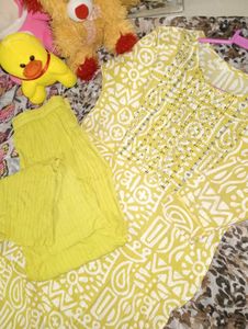 Bright Green Printed Kurti Set