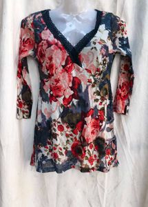 I. Floral Print Top with Lace