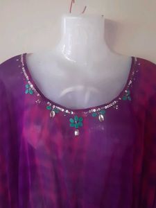 Purple Sheer Embellished Kaftan