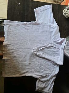 Deep Neck Striped White T-Shirt