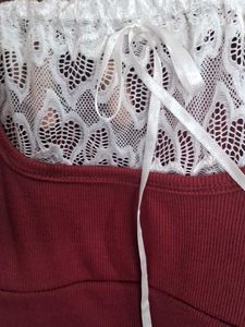 Maroon Lace Trimmed Crop Top