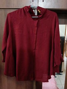 Maroon Pearl-Embellished Tunic Top