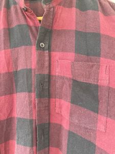 Maroon Buffalo Check Mandarin Collar Shirt