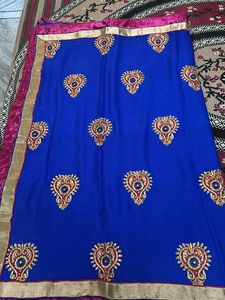 Blue Saree With Complementary Stitched Blouse