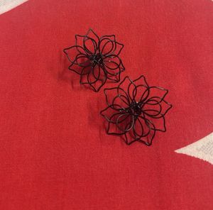 Black Floral Wire Earrings