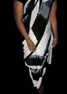 satin Stylish Black & White Saree