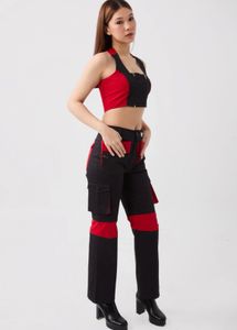 Red &amp; Black Cargo Pants and Top Size :S