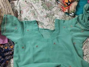 Sea Green zardozi suit set