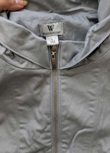 Gray Zip-Up Short Sleeve Top