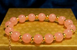 Rose Quartz Beaded Bracelet with Heart Charm