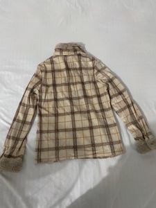 Fuzzy Trim Plaid Button-Up