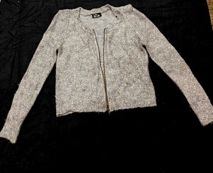 Shimmery Silver Front Open Sweater