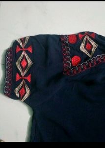 Navy Blue Top With Embroidery