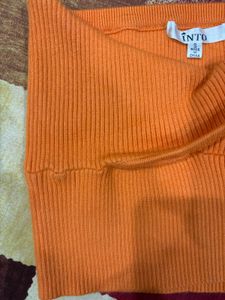 Orange Knit Cutout Top