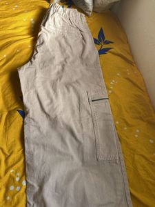 Beige Wide Leg Cargo Pants