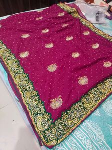 Maroon Dimond Work Saree