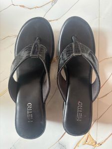 Metro Black Wedge Thong Sandals