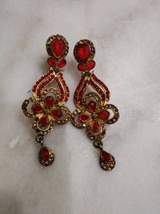 Red &amp; Gold Dangle Earrings