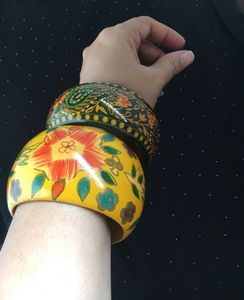 Two handpainted wooden bangles