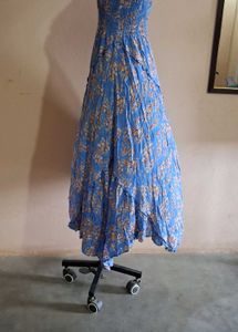 Floral Blue Strapless Dress