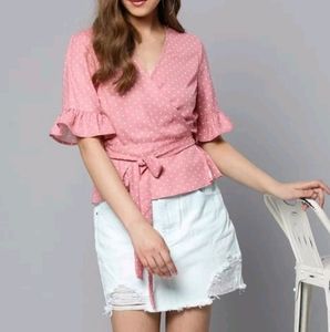 Bell Sleeves Pink Harpa Wrap Top