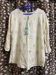 Cream & Gold Print Tunic Short Kurti ❤️‍🔥