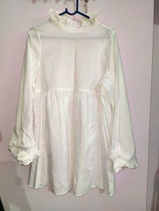White Ruffle High Neck Top